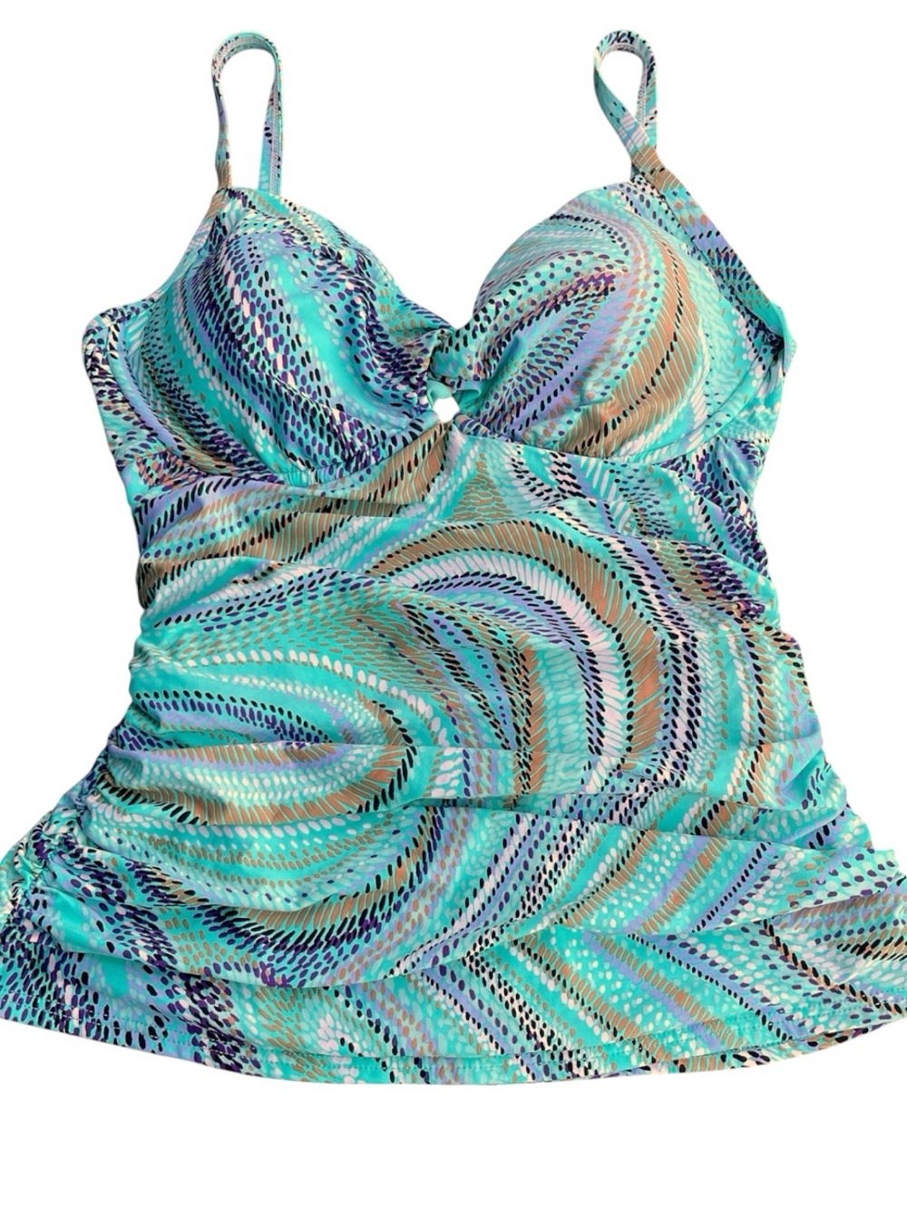 Jantzen Aqua Multicolour Swirl Side Ruche Tankini Top (34D/DD)